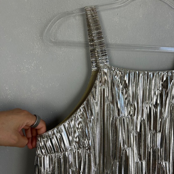 Maeve size L sleeveless top metallic gray textured square neck party top - Picture 3 of 12